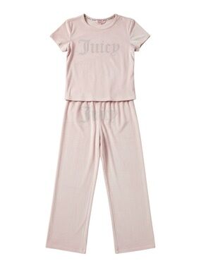 Juicy Couture Pink Velour Rhinestone Logo Loungewear Womens Size Large Y2K Bling